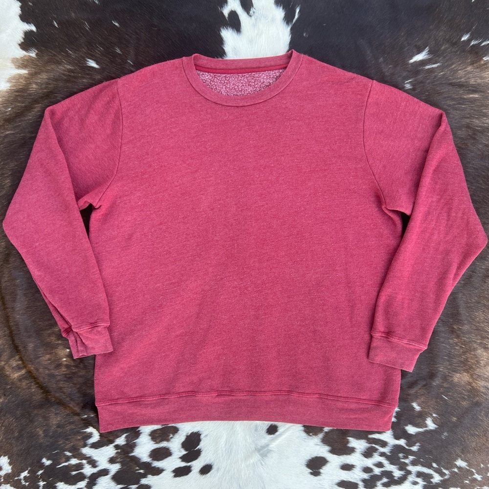 Classic faded red men’s fleece lined scoop neck 
crewneck sweatshirt